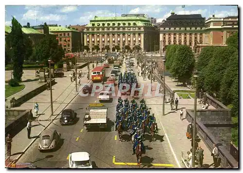 Moderne Karte Stockholm Norrbro med vaktparaden Militaria