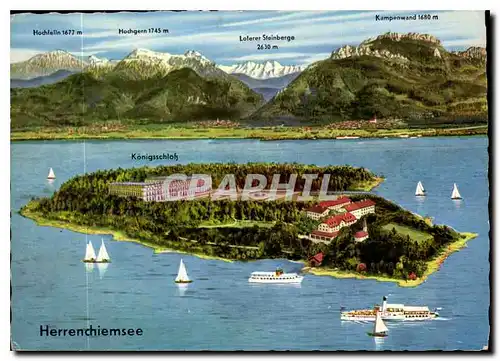 Moderne Karte Die Herreninsel im Chelmsee mit KonigsschloB Ludwig