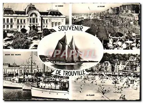 Cartes postales moderne Souvenir de Trouville Le casino La piscine Bassin des Yachts La plage