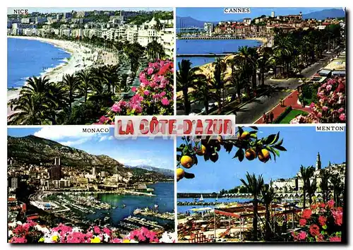 Moderne Karte Cote d'Azur French Riviera Nice Cannes Monaco Menton