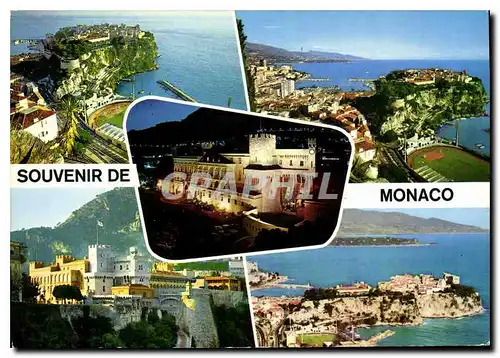 Cartes postales moderne Souvenir de Monaco Le Palais Illuminee Le Rocher et le Stade