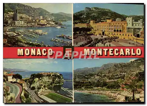 Moderne Karte Principaute de Monaco Le Palais Princier Vue du Port Le Rocher des Grimaldi Le Beach