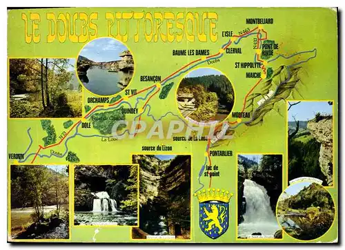 Moderne Karte Les beaux sites du Doubs Franche Comte Le Doubs pittoresque