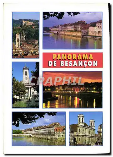 Moderne Karte Besancon Doubs Panorama Les quais du Doubs vue generale l'Eglise Saint Pierre L'Eglise de la Mad