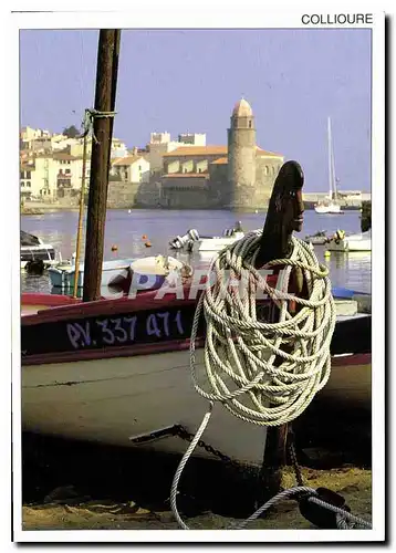 Moderne Karte Message de Sud Collioure Barques catalanes sur la plage Boutique