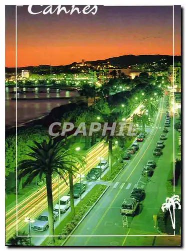 Moderne Karte La Cote d'Azur Inoubliable French Riviera Cannes La Croisette by Night