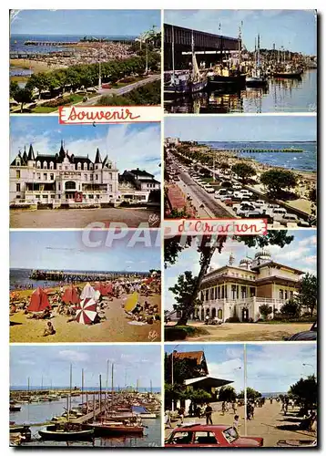 Cartes postales moderne Arcachon Gironde de fauche a droite la plage et les Jetees le Port de Peche le Casino de la Plag