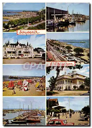 Moderne Karte Arcachon Gironde de fauche a droite la plage et les Jetees le Port de Peche le Casino de la Plag