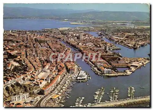 Moderne Karte Sete Herault vue aerienne sur la Ville et ses Canaux