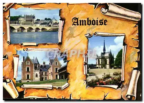 Moderne Karte Les Chateaux de la Loire Amboise I et L le Chateau le Clos Luce la Chapelle St Hubert