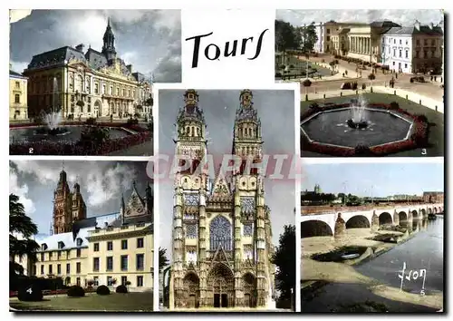 Moderne Karte Tours Indre et Loire la Cathedrale Saint Cratien l'Hotel de Ville le Palais de justice le Musee