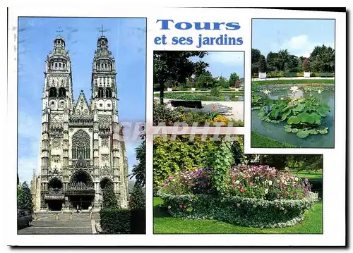 Cartes postales moderne Tours Indre et loire la Cathedrale Saint Gatien XII et XV Tours et ses jardins