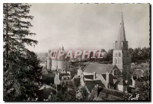 Cartes postales moderne En Touraine Langeais Indre et Loire l'Eglise le chateau les ruines et le pont sur la Loire