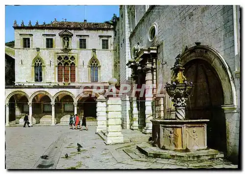 Moderne Karte Dubrovnik le Palais Sponza et la petite fontaine d'Onofrio