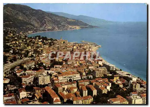 Moderne Karte Les Sites Merveilleux de la Cote d'Azur Menton A M vue aerienne sur la ville la Frontiere et la