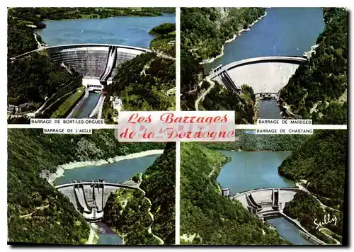 Moderne Karte Les Barrages de la Dordogne Bort les Orgues Barrage de l'aigle Mareges Chastang