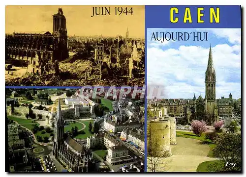 Cartes postales moderne Caen Calvados le quarier Saint Pierre apres les bombardements de Juin 1944 le meme quartier aujo