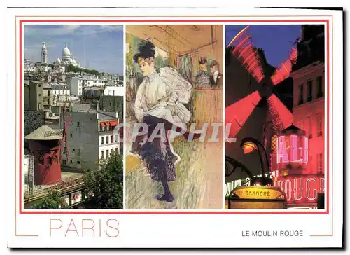 Moderne Karte Paris le Moulin Rouge Perspective vers le Sacre Coeur Toile de Toulouse Lautrec