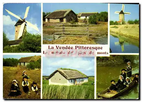 Cartes postales moderne La Vendee Touristique le Marais Vendeen Bourrines et Moulins