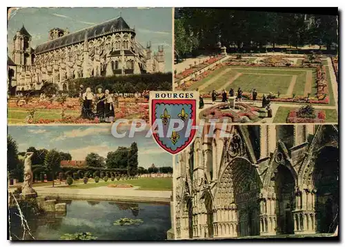 Cartes postales moderne Bourges Cher la cathedrale St Etienne les jardins de l'hotel de ville les Pres Fichaux les cinq