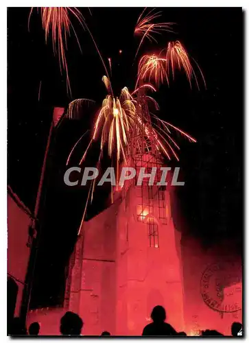 Cartes postales moderne Maranc Ch Mme l'eglise et son clocher Embrasement et feux d'artifice