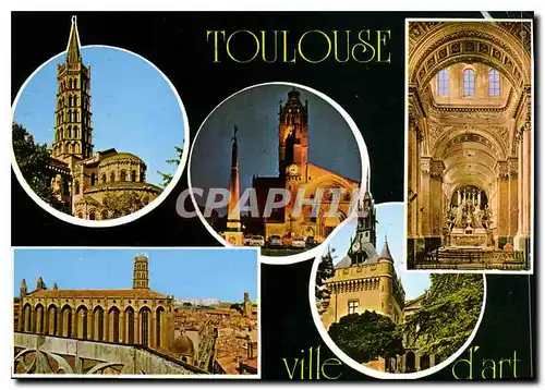 Cartes postales moderne Toulouse Hte Gar Basilique St Sernin La Place St Etienne et le Cathedrale vues de nuit Eglise Sa