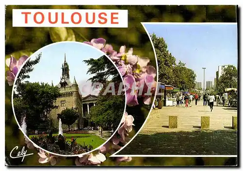 Moderne Karte Toulouse Sur un fond de Violettes Le Donjon du Capitole et les Allees F Rooswelt