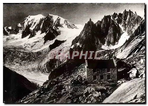 Moderne Karte Chamonix le nouvea refuge du Couvercle au fond le Mont Blanc