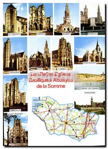 Cartes postales moderne Les Belles eglises Basiliques abbayes de la Somme d'apres carte Michelin