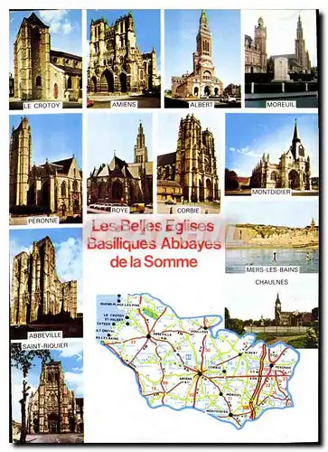 Cartes postales moderne Les Belles eglises Basiliques abbayes de la Somme d'apres carte Michelin