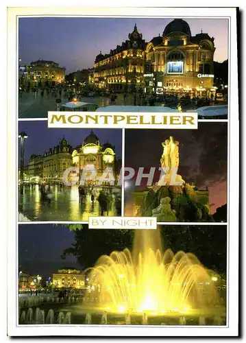 Moderne Karte Capitale du Languedoc Montpellier place de la Comedie la nuit