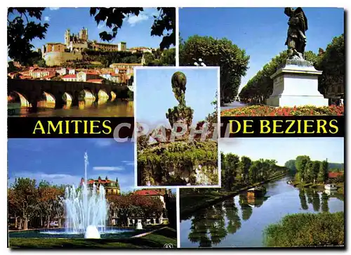 Cartes postales moderne Beziers Herault la Cathedrale St nazaire Statue Pierre Paul Riquet le Titan d'Injalbert place je