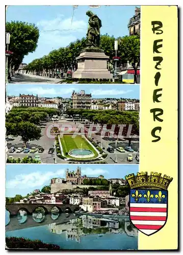 Cartes postales moderne Beziers Herault Statue de Riquet Place de la Citadelle la Cathedrale St Nazaire et le Vieux Pont
