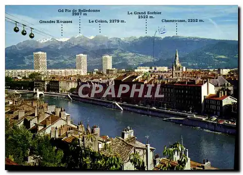 Cartes postales moderne Grenoble Quais de l'Isere telepherique de la Bastille Constructeur Pomagalski et chaine de Belle