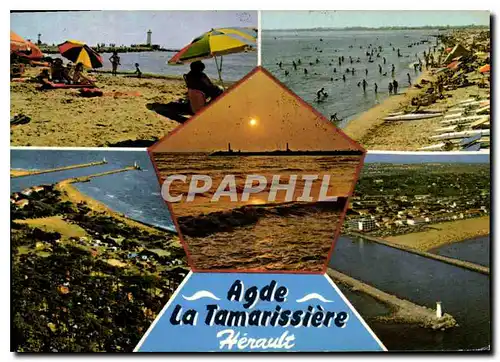 Moderne Karte Agde la Tamarissiere Herault les belles plages de la Mediterranee les deux phares sur l'Herault