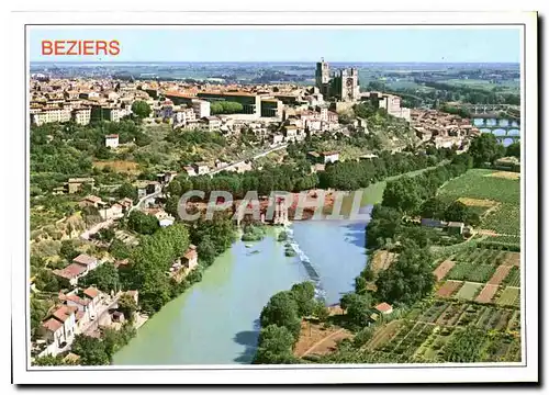 Cartes postales moderne Capitale du Vignoble Languedoc Beziers vue aerienne la cathedrale et les 3 ponts sur l'Orb