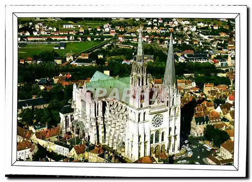 Moderne Karte Chartres Eure et Loir vue aerienne de la Cathedrale XII XIII siecle la facade et ses deux fleche