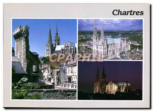 Moderne Karte Chartres E et L la Porte Guillaume la Cathedrale en vue aerienne la Cathedrale illuminee
