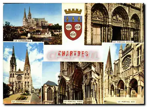 Cartes postales moderne Chartres Eure et Loir La Cathedrale le Portail Royal la Cathedrale le Portail Nord le Portail Su