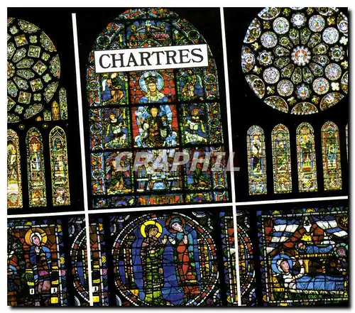 Cartes postales moderne Les Merveilles de Chartres Eure et Loir Vitraux de la Cathedrale du XII siecle la rose nord Notr