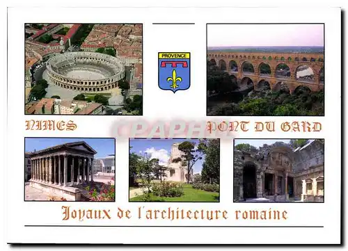 Cartes postales moderne Joyaux de l'architecture Romaine Nimes les arenes la tour Magne le Temple de Diane le Pont du Ga