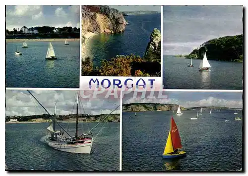 Cartes postales moderne La Bretagne en couleurs Morgat Finistere La Plage les falaises et les Bateaux
