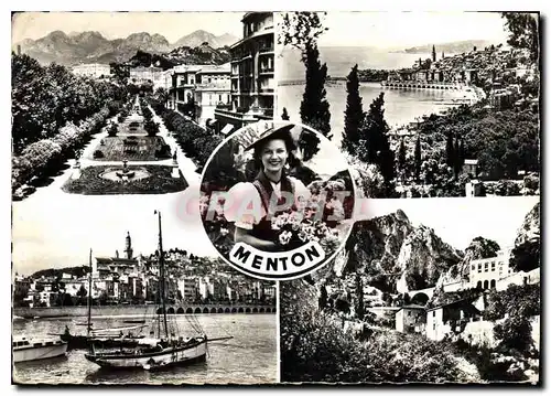 Cartes postales moderne Menton A M les Jardins Menton vu de Garavan la Vieille Ville Garavan la Frontiere