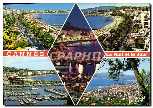 Moderne Karte La cote d'Azur cannes Am L la croisette et les Palaces la Croisette et le Suquet vue de nuit le