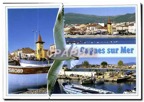Moderne Karte Cote d'Azur French Riviera Cagnes sur mer vue generale la plage l'eglise et le port du Cros de C