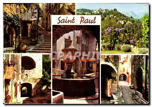 Cartes postales moderne La Cote d'Azur St Paul de Vence Montee de l'Eglise vue generale le Portail XIV siecle la fontain