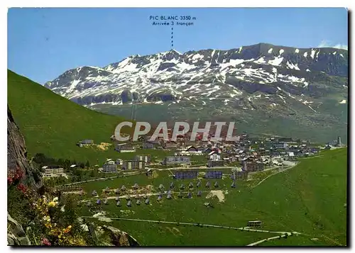 Moderne Karte Alpe d'Huez Isere Paradis du Ski d'ete vue generale et Massif des Grandes Rousses