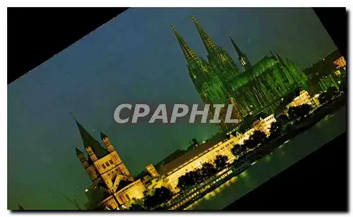 Moderne Karte Koln Rheinufer mit St Martin und Dom