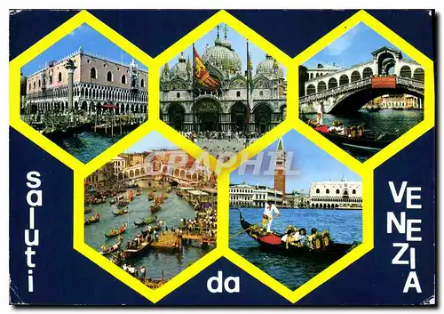 Cartes postales moderne Palazzo Ducale Basilica S Marco Ponte di Rialto Canal Grande di Rialto Regata Starica Panorama d