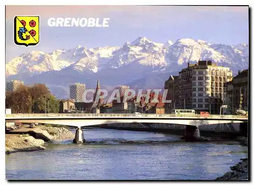Moderne Karte Grenoble Dauphine France le Pont de la Porte de France et la chaine de Belledonne